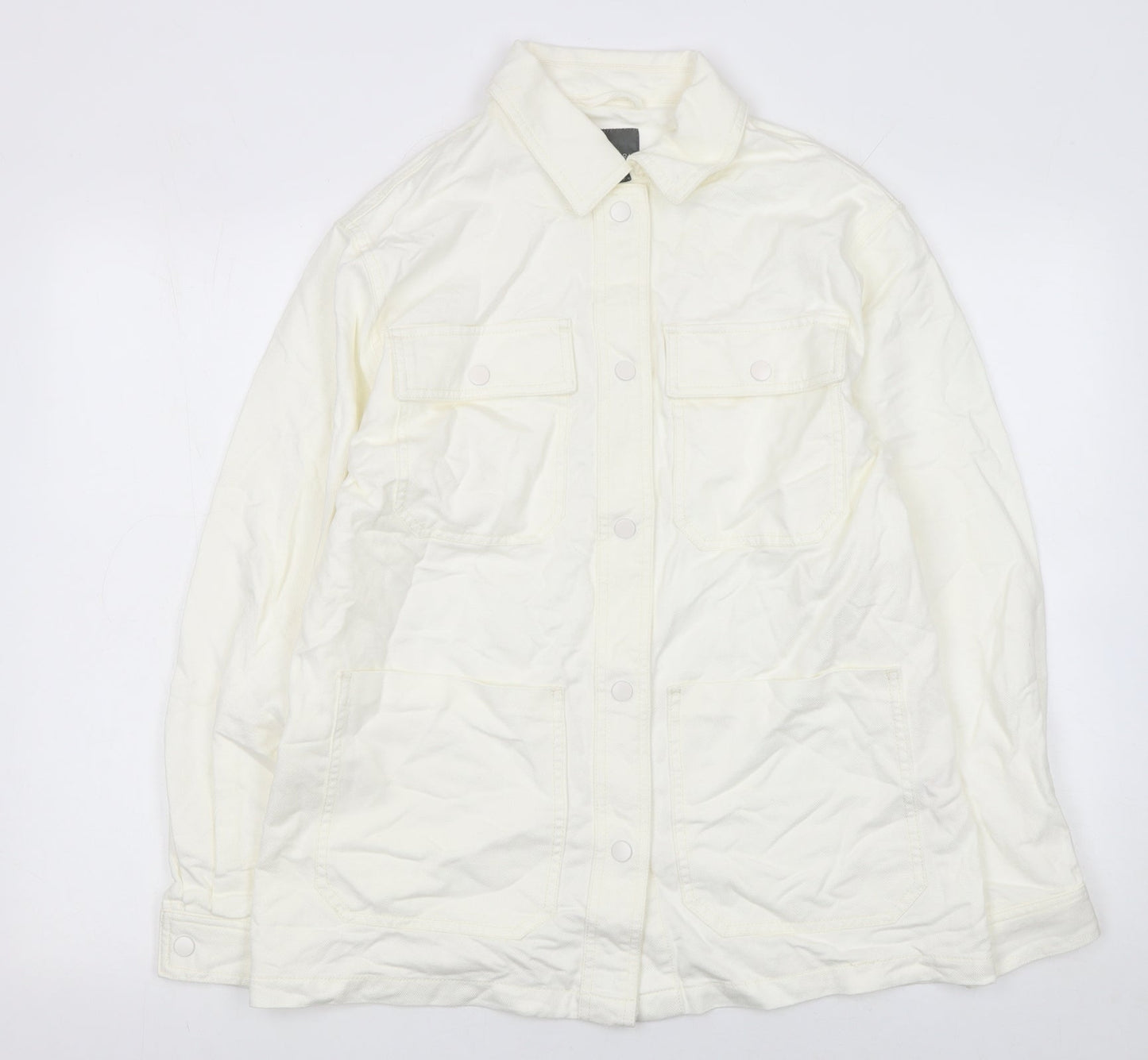 Primark Women's Ivory Button-Up Lyocell Cotton Long Sleeve Shirt Size S