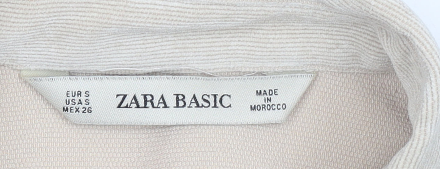Zara Basic Women Beige Corduroy Button-Up Shirt Size 8