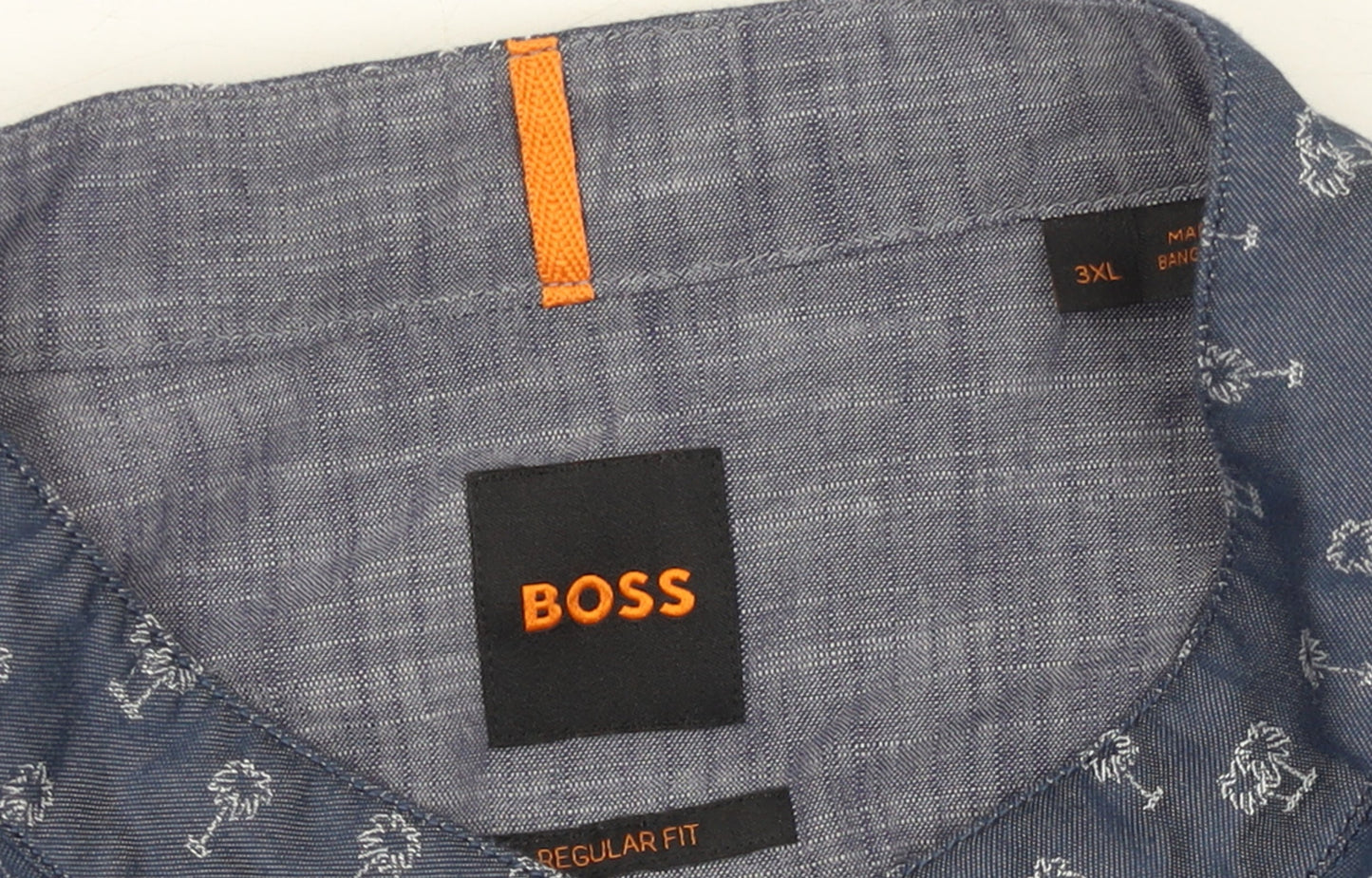 BOSS Men's Blue Regular Fit 3XL Band Collar Cotton Button-Up Shirt