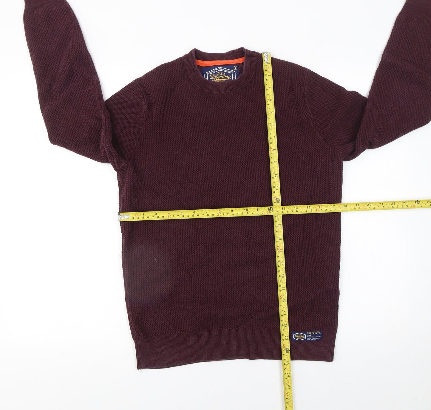Superdry Men’s Red Cotton Waffle Knit Jumper Size M Crew Neck