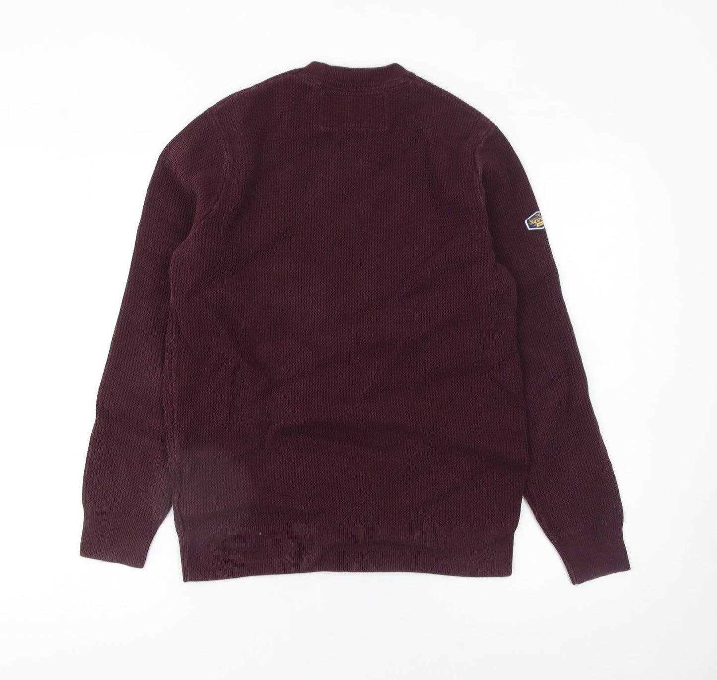 Superdry Men’s Red Cotton Waffle Knit Jumper Size M Crew Neck