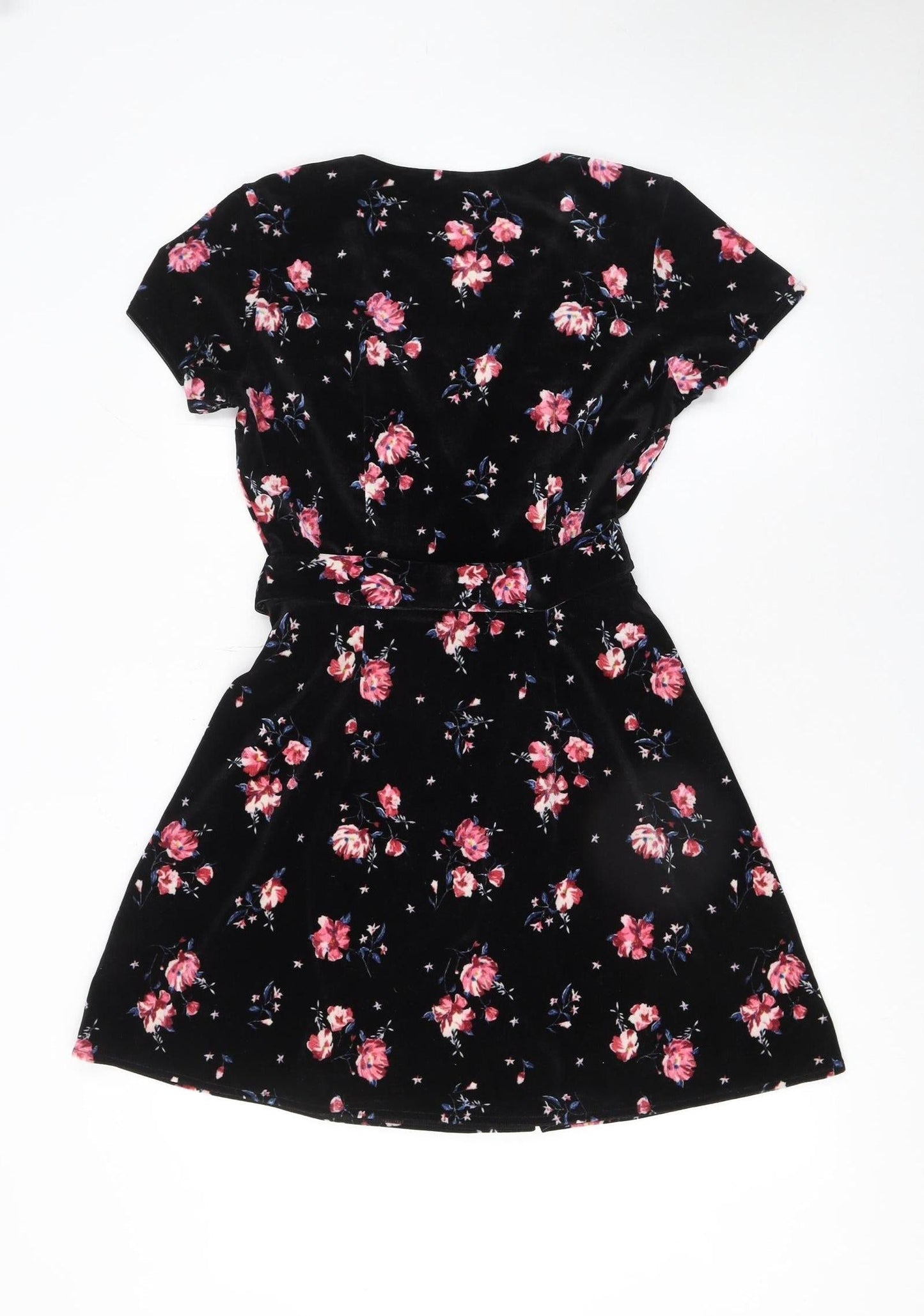 H&M Women’s Black Floral Velvet Wrap Mini Dress Size 8