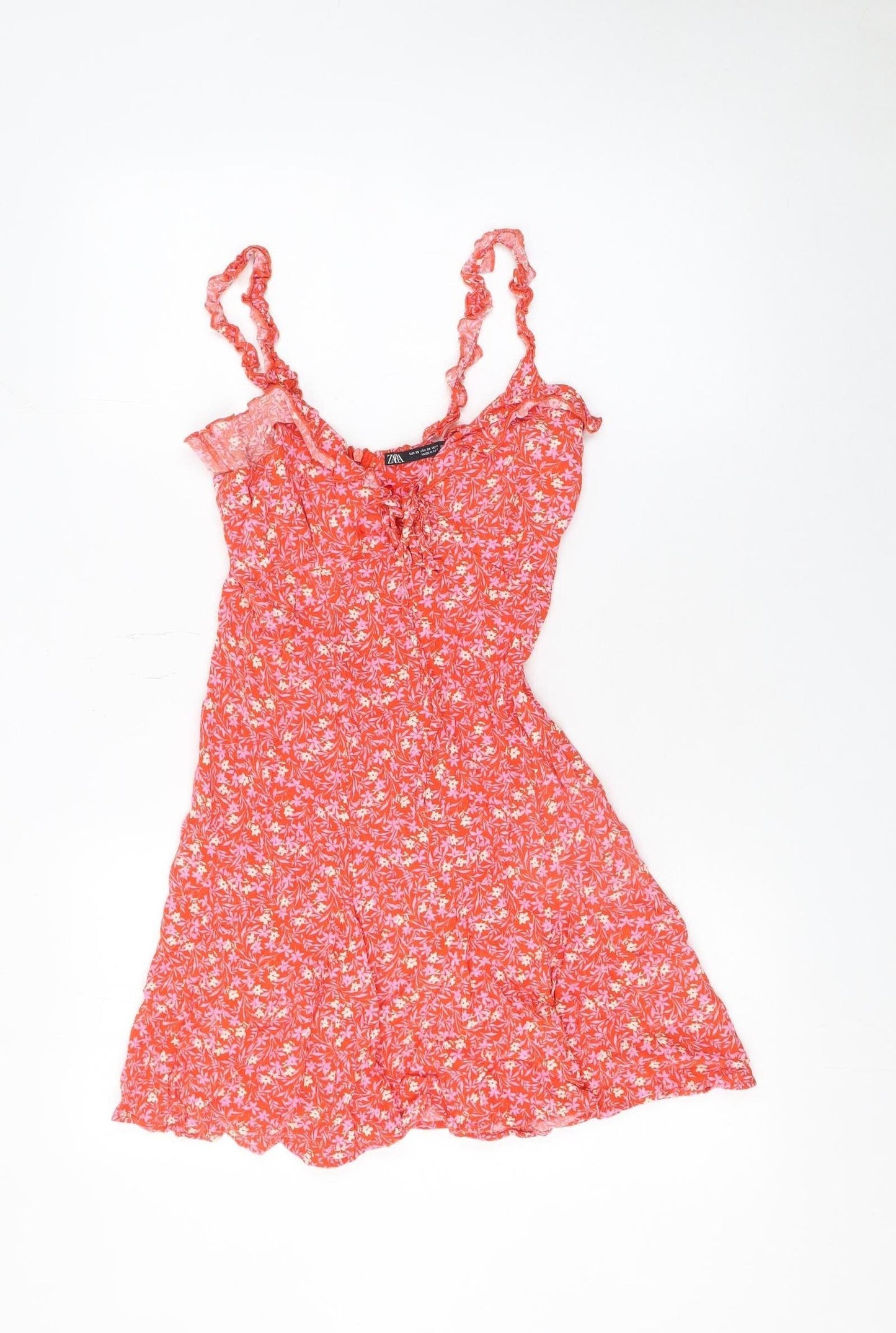 Zara Women Red Floral Slip Dress XS Boho Summer Holiday