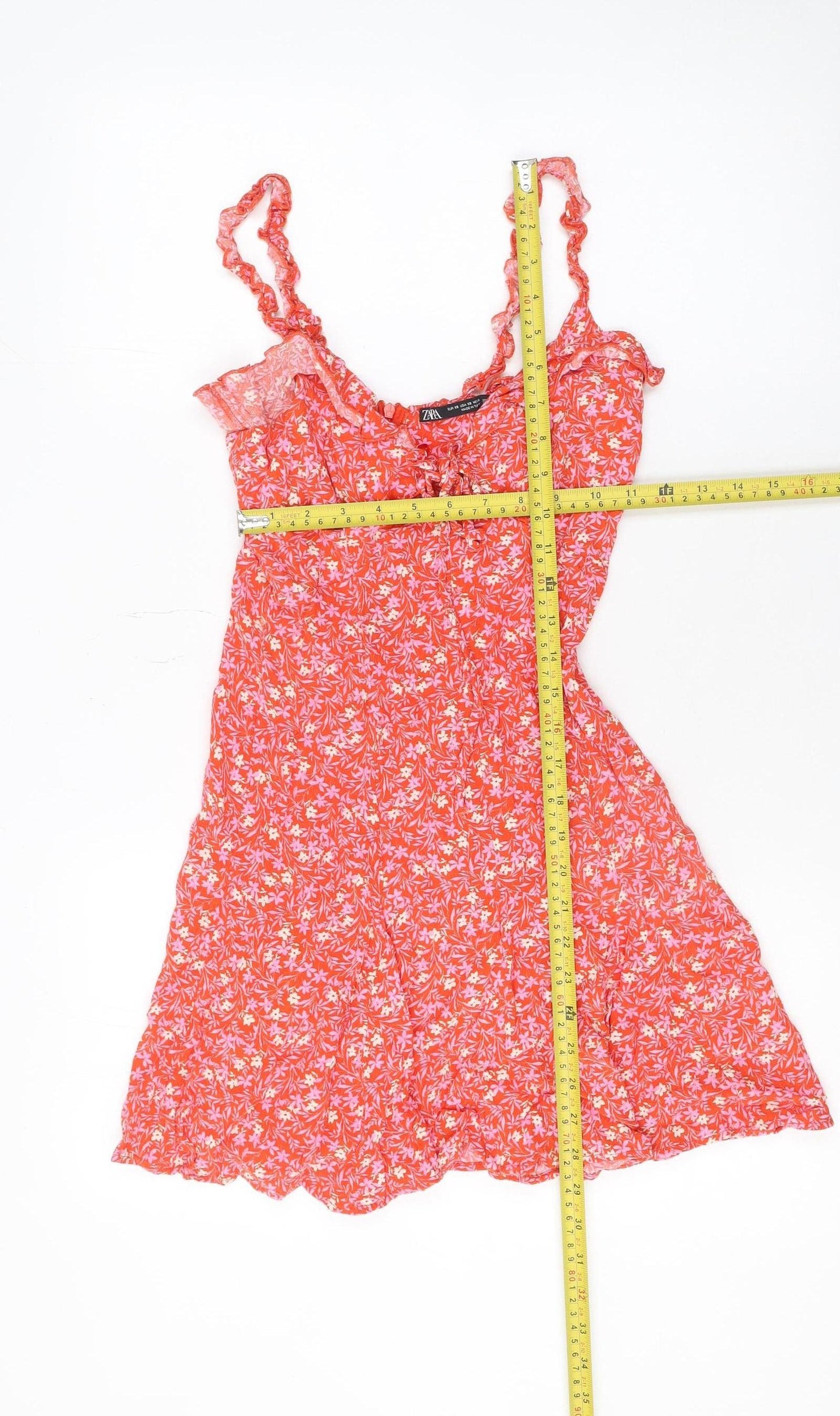 Zara Women Red Floral Slip Dress XS Boho Summer Holiday