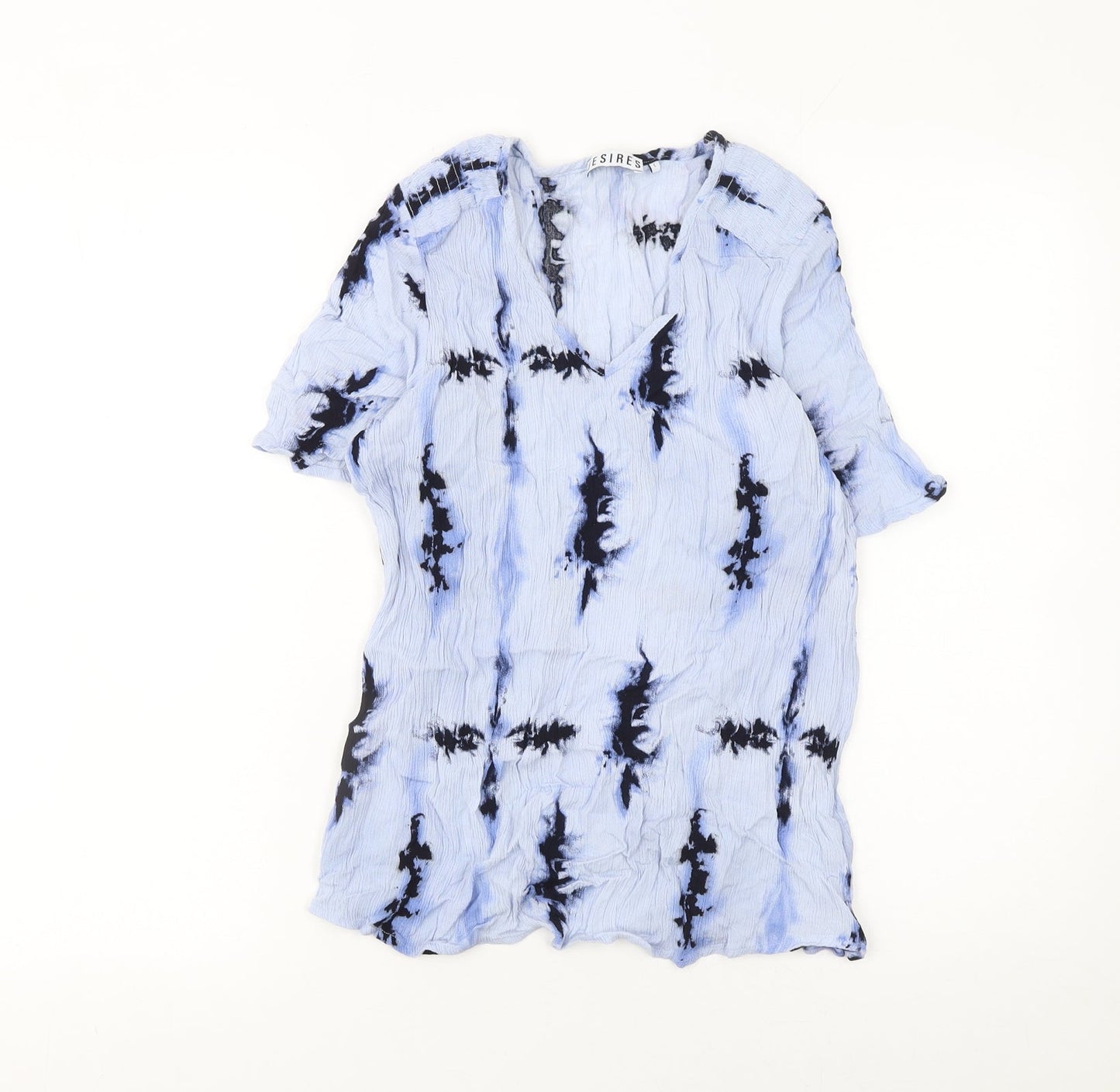 Desires Women Blue Tie-Dye Viscose Tunic Blouse Size L