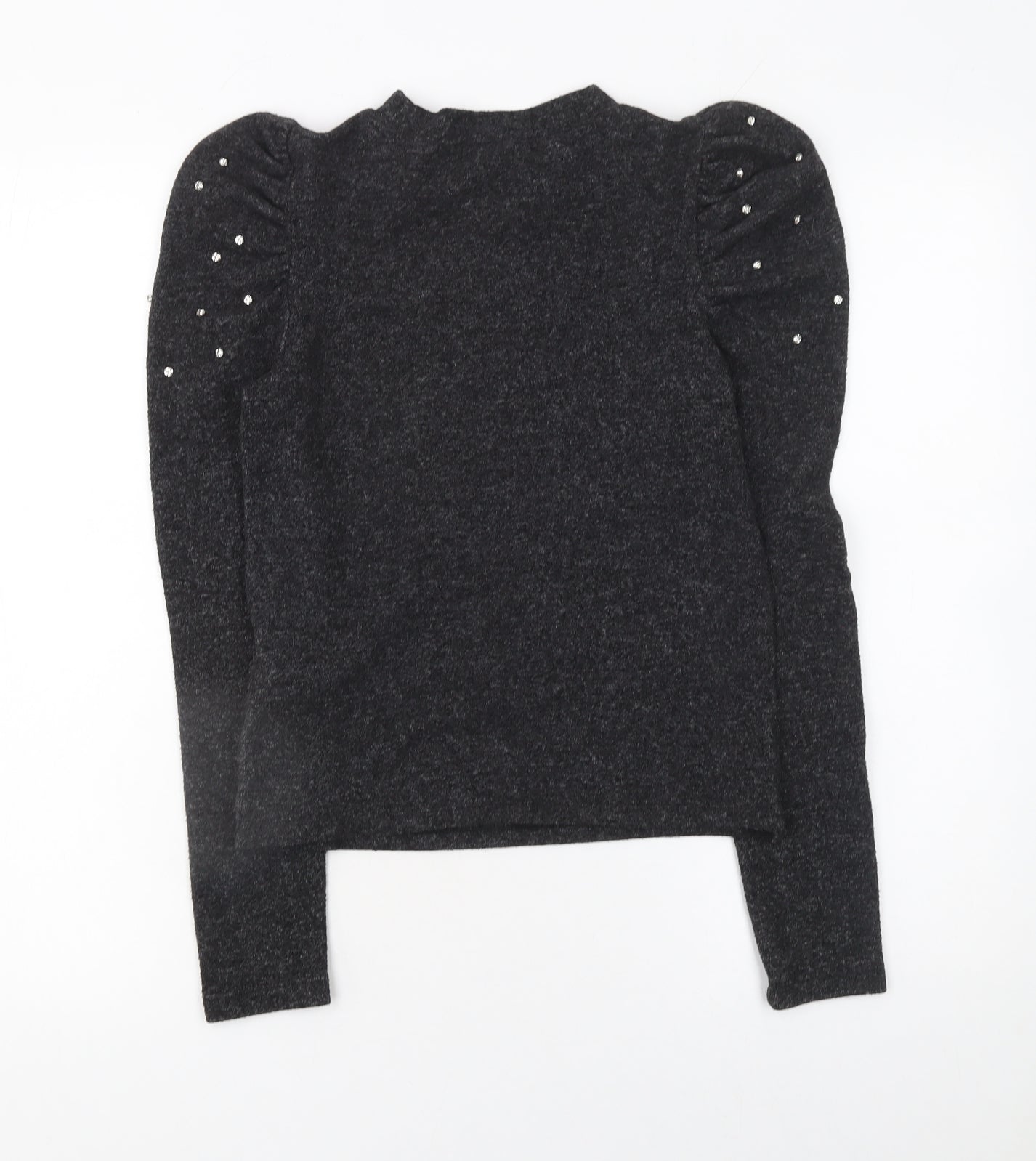 Zara Women Grey Beaded Puff Sleeve Mock Neck Jumper Size S