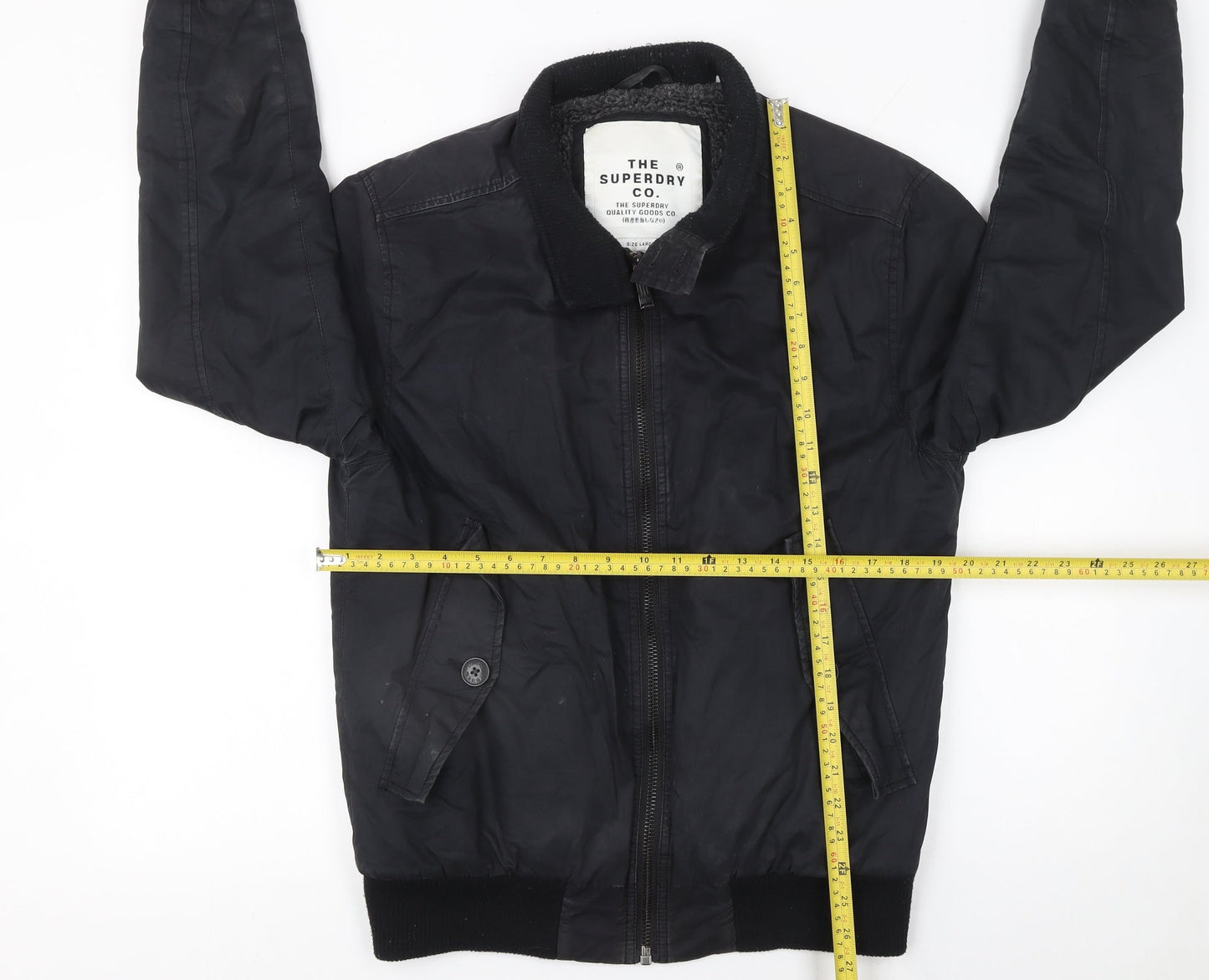 Superdry Men’s Black Bomber Jacket L Cotton Casual Zip Coat