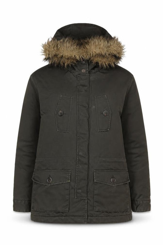 Springfield Womens Green Fur Trim Hooded Parka Jacket Size M