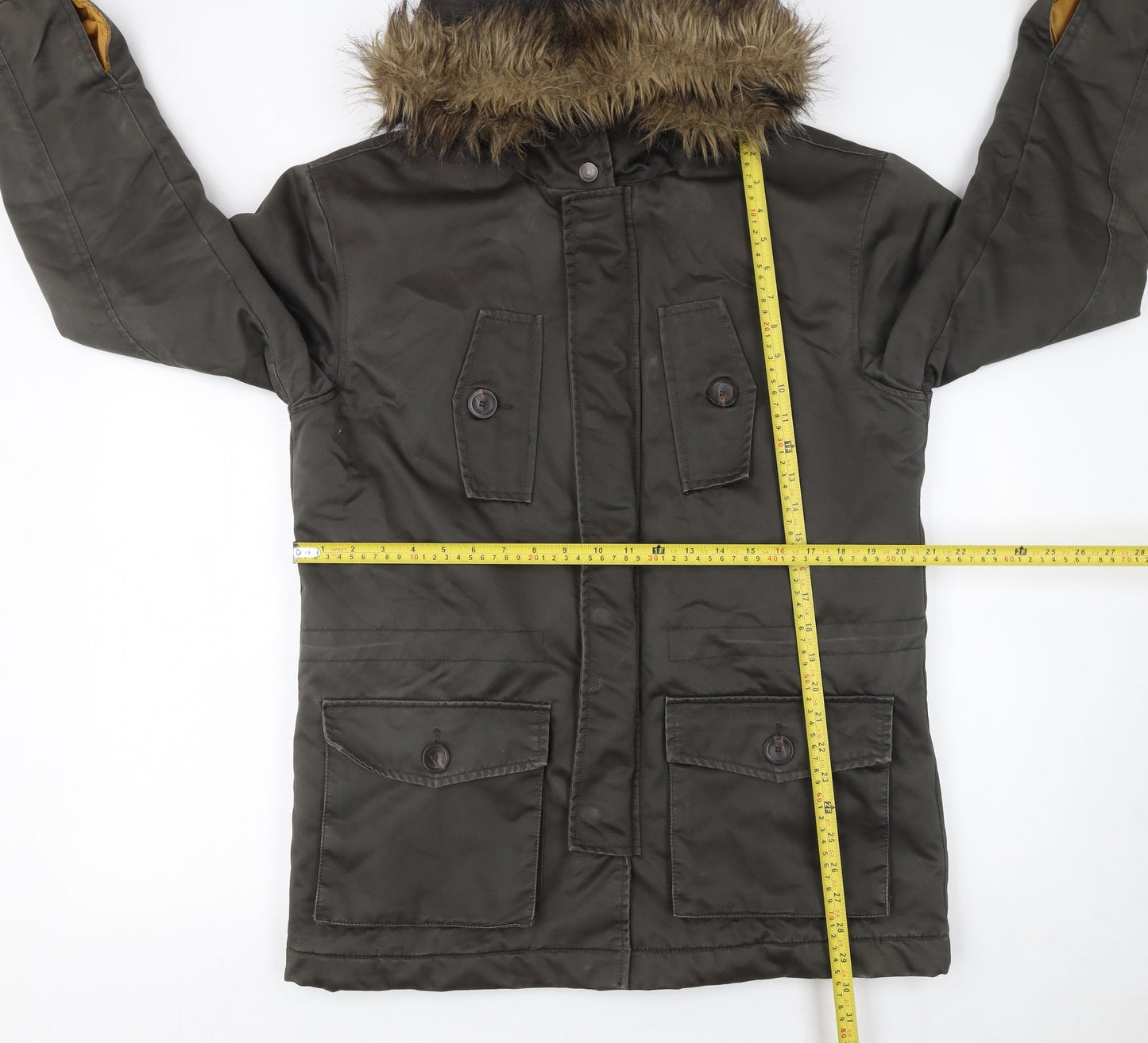 Springfield Womens Green Fur Trim Hooded Parka Jacket Size M