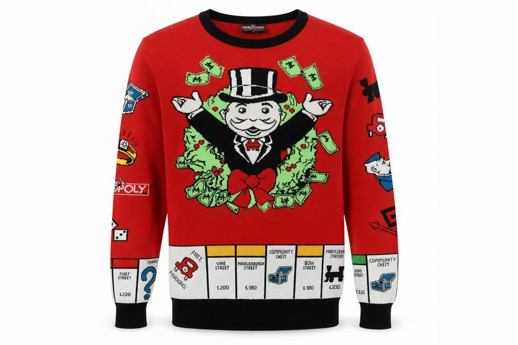 Monopoly Men's Red Graphic Knit Pullover Jumper Size M