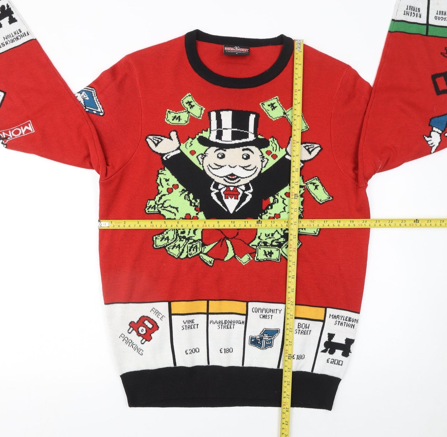 Monopoly Men's Red Graphic Knit Pullover Jumper Size M