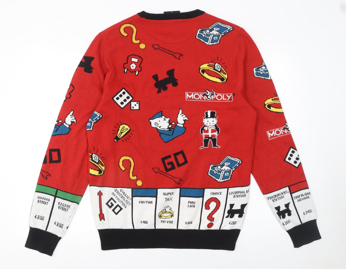 Monopoly Men's Red Graphic Knit Pullover Jumper Size M