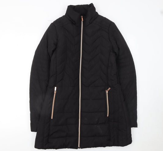 QED LDN Womens Black Mid-Length Puffer Jacket Size 8