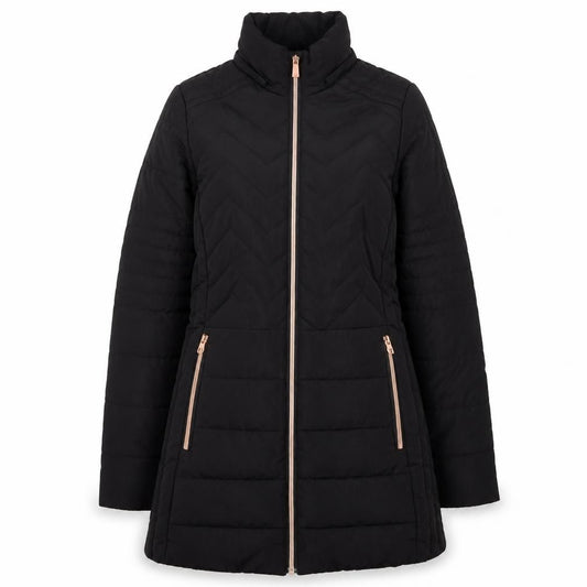 QED LDN Womens Black Mid-Length Puffer Jacket Size 8