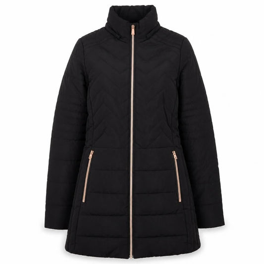 QED LDN Womens Black Mid-Length Puffer Jacket Size 8