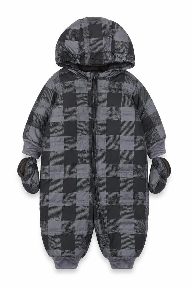 babyGap Unisex Baby Grey Check Puffer Snowsuit 6-12 Months Hooded Down Filled