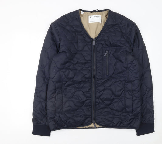 SELECTED HOMME Men’s Blue Quilted Zip Jacket L Regular Nylon