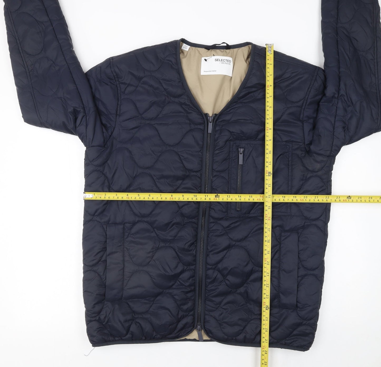 SELECTED HOMME Men’s Blue Quilted Zip Jacket L Regular Nylon