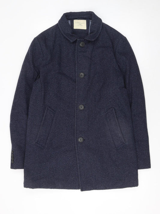 Selected Homme Men's Navy Wool Blend Mid-Length Coat Size M