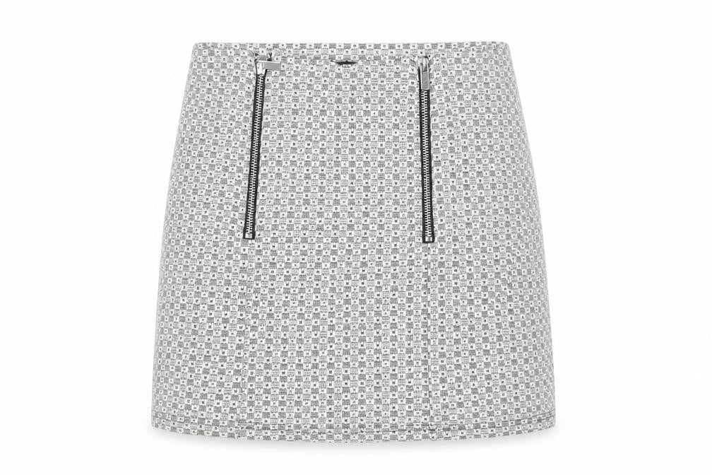 New Look Petite Grey Patterned Mini Skirt Size 6 with Zip Detail