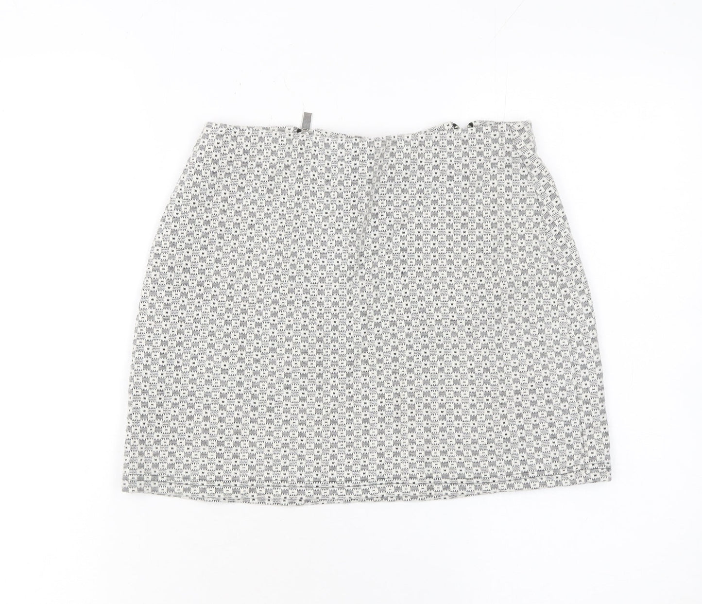New Look Petite Grey Patterned Mini Skirt Size 6 with Zip Detail