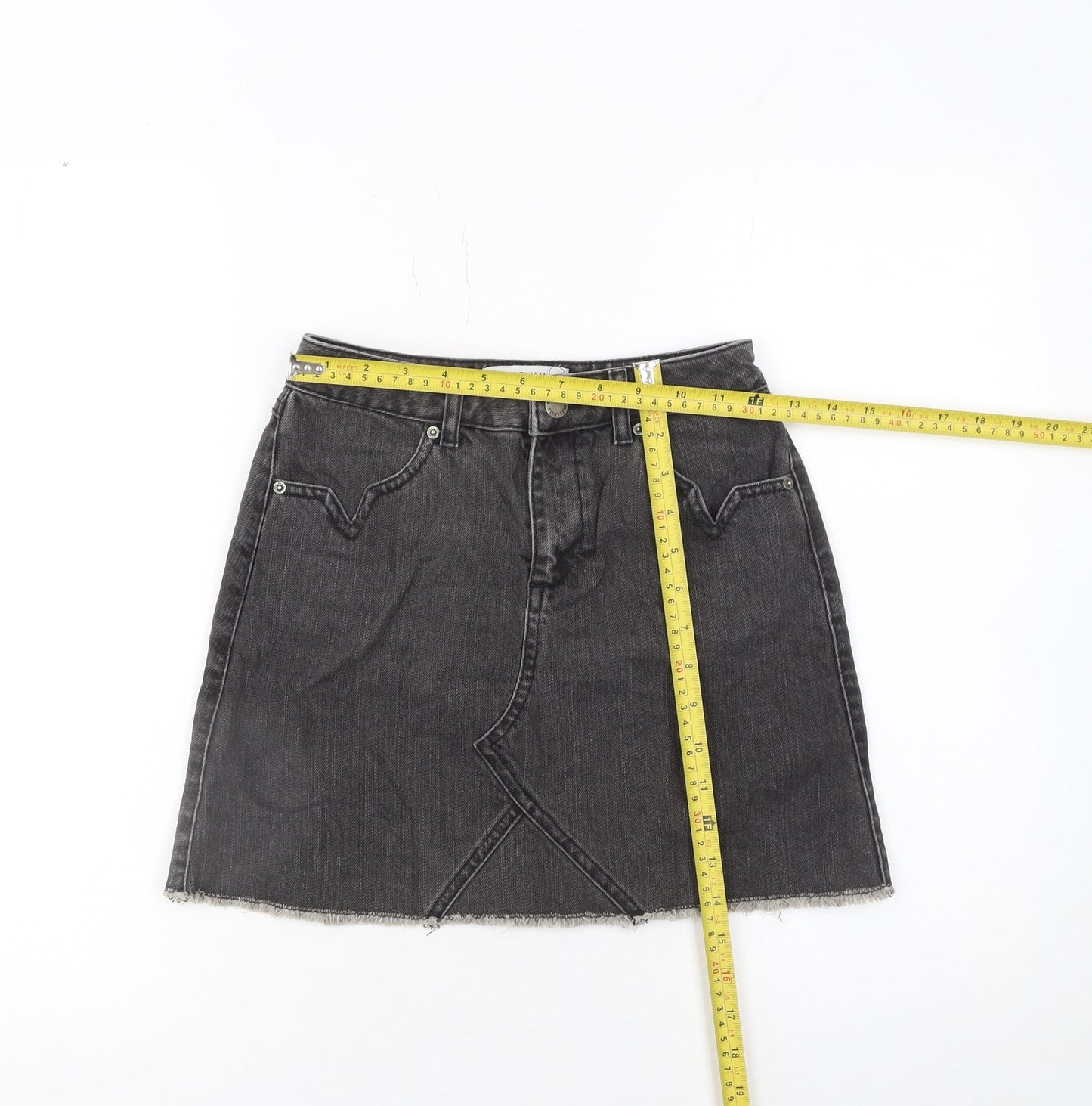 Miss Selfridge Womens Black Denim A-Line Petite Skirt UK 6