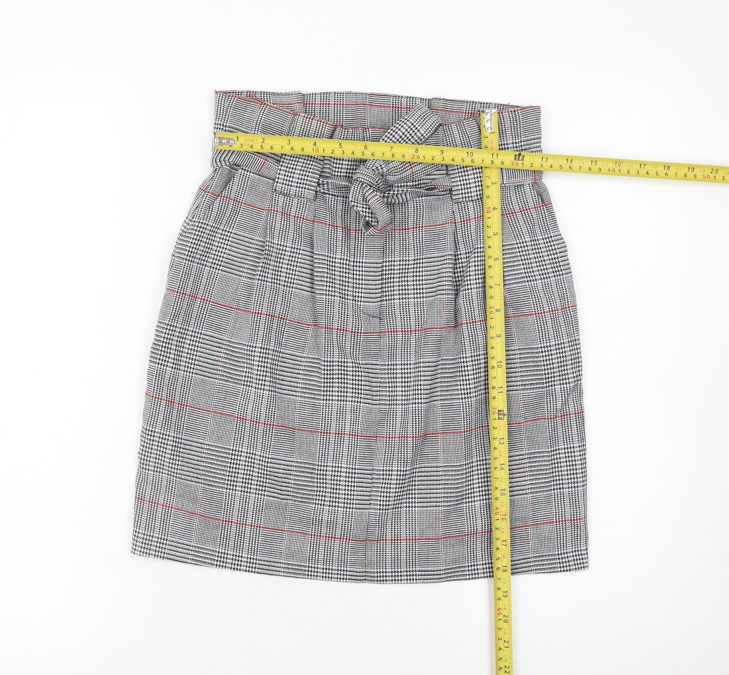 Miss Selfridge Women’s Check Tweed Belted Pencil Skirt UK 6 Multicoloured