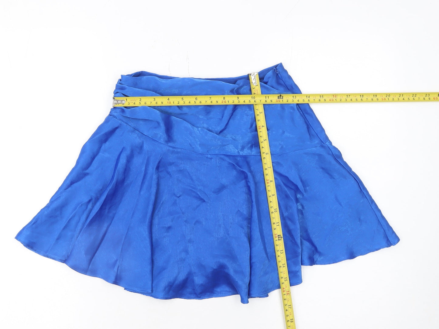 Zara Women Blue Flare Short Skirt XS Satin Polyester