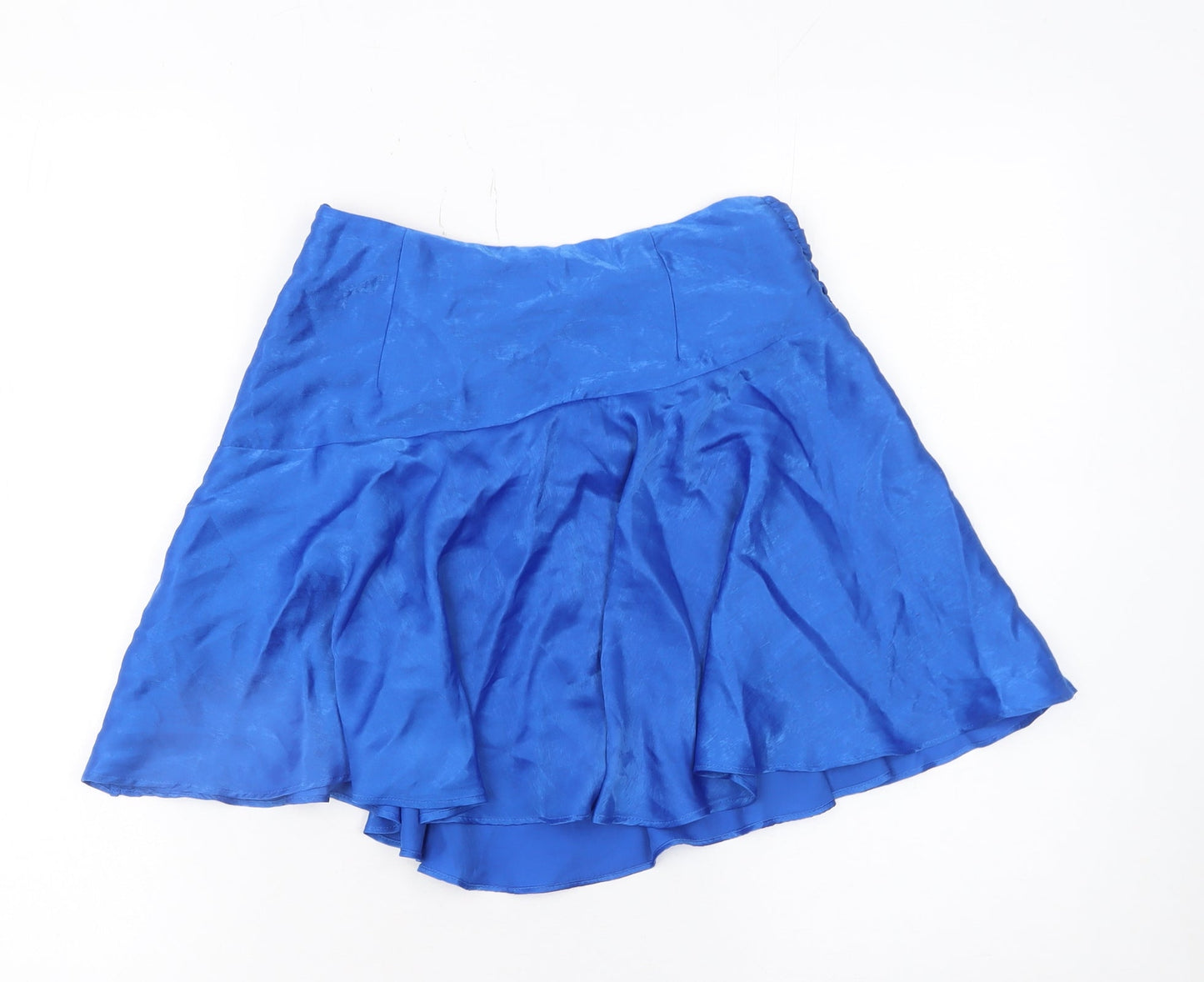 Zara Women Blue Flare Short Skirt XS Satin Polyester
