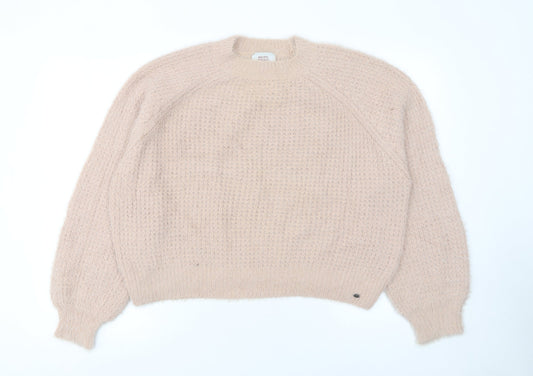 Pull & Bear Women’s Beige Waffle-Knit Crew Neck Jumper Size 8