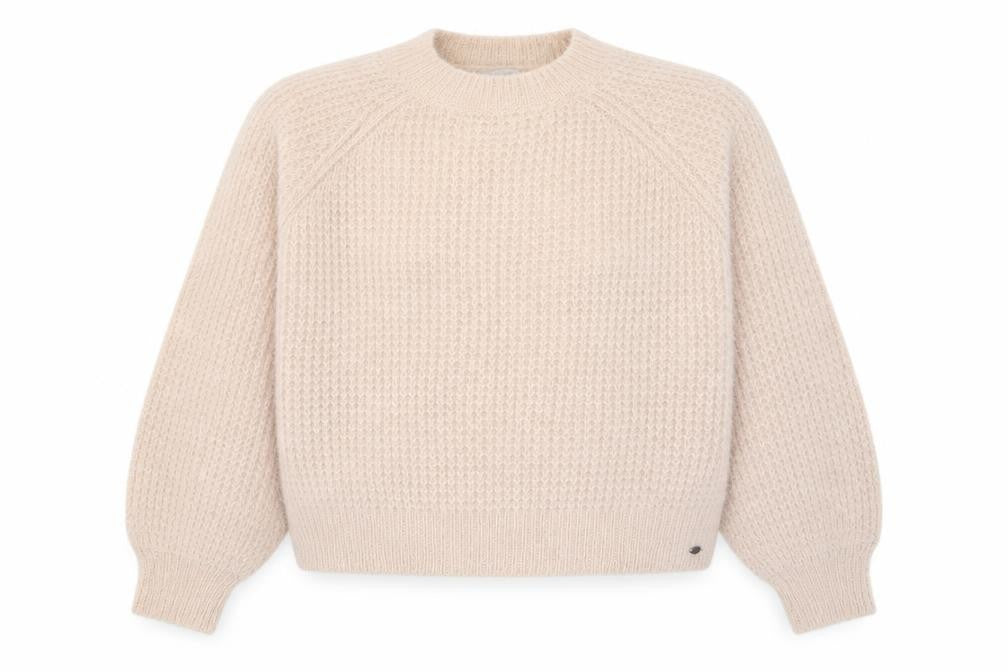 Pull & Bear Women’s Beige Waffle-Knit Crew Neck Jumper Size 8