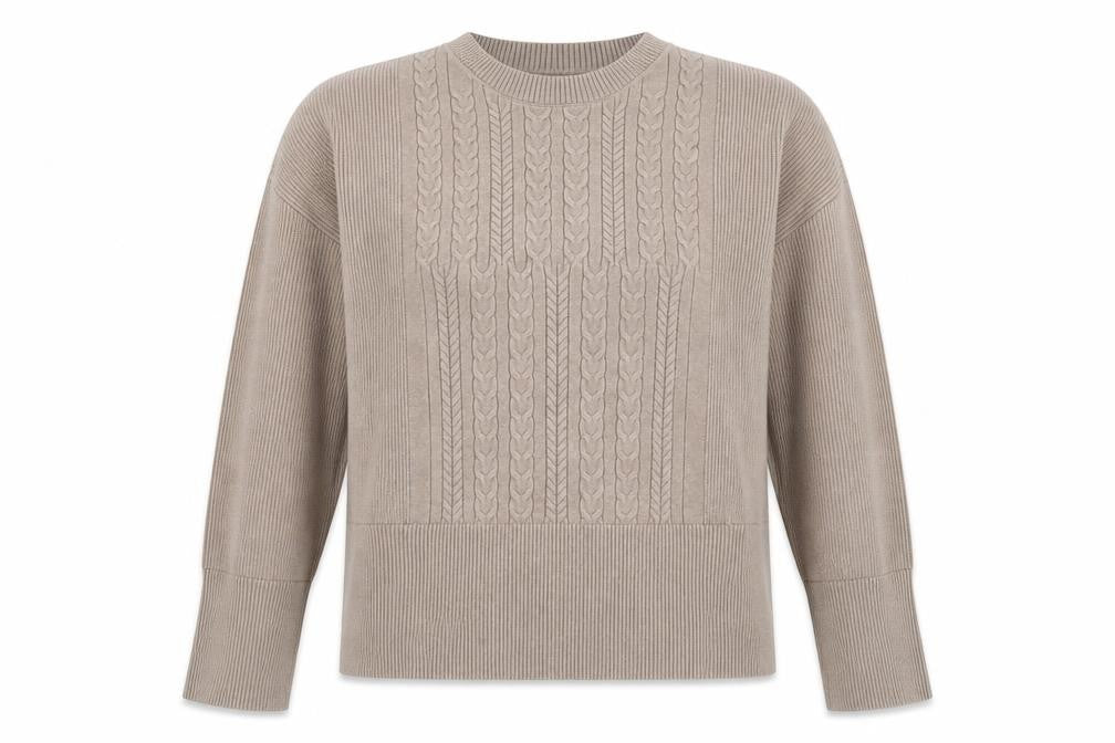 Marks & Spencer Women Beige Cable-Knit Crew Neck Jumper L