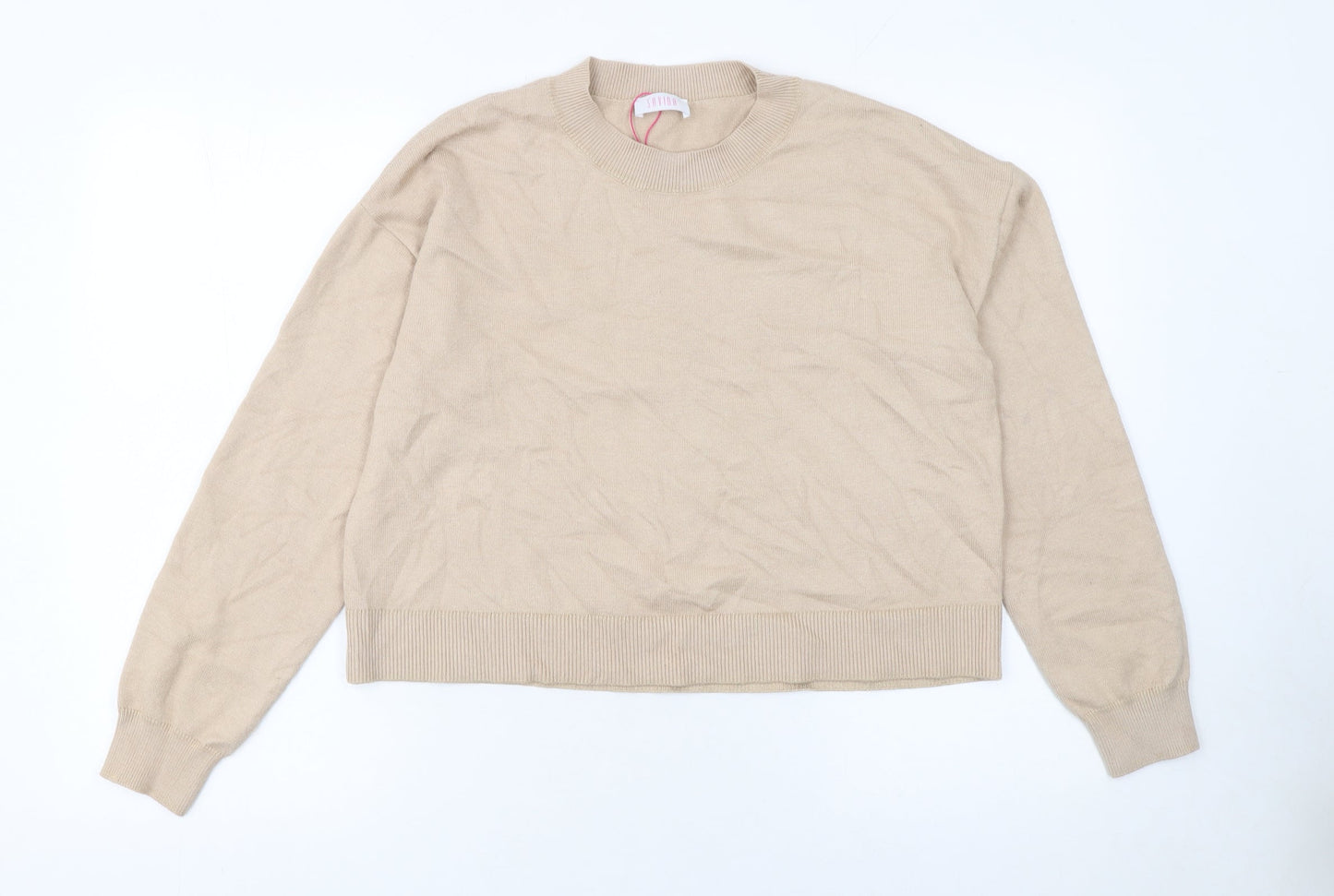 Savida Womens Beige Crew Neck Lightweight Pullover Jumper Size L