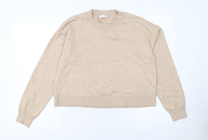 Savida Womens Beige Crew Neck Lightweight Pullover Jumper Size L