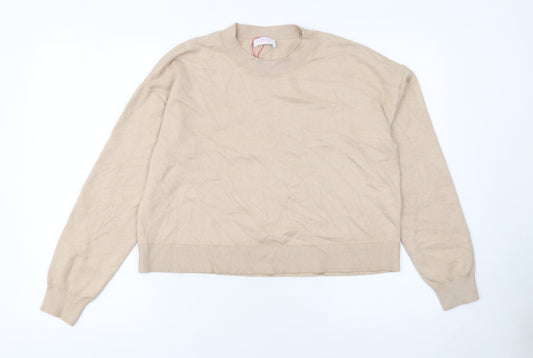 Savida Womens Beige Crew Neck Lightweight Pullover Jumper Size L