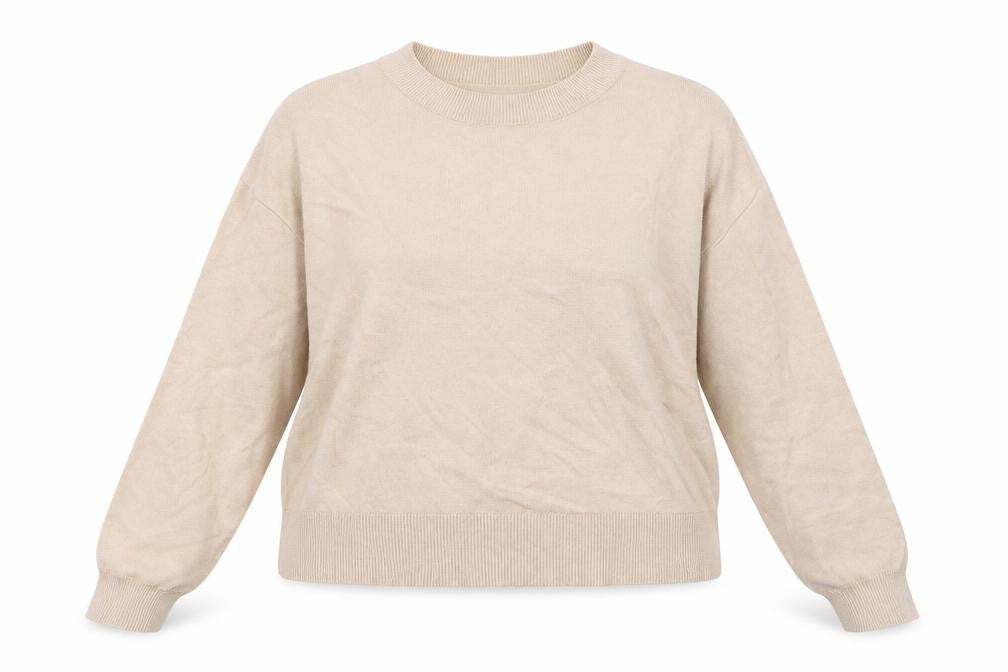 Savida Womens Beige Crew Neck Lightweight Pullover Jumper Size L