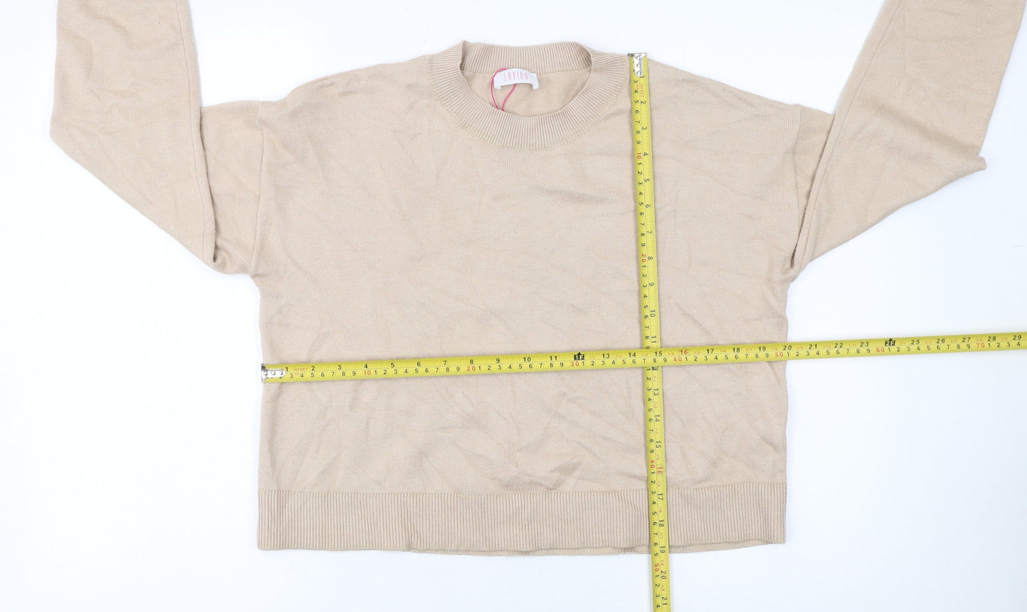 Savida Womens Beige Crew Neck Lightweight Pullover Jumper Size L