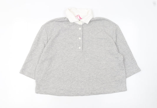 Savida Women Grey Cropped Polo Shirt Size 12 Cotton Blend