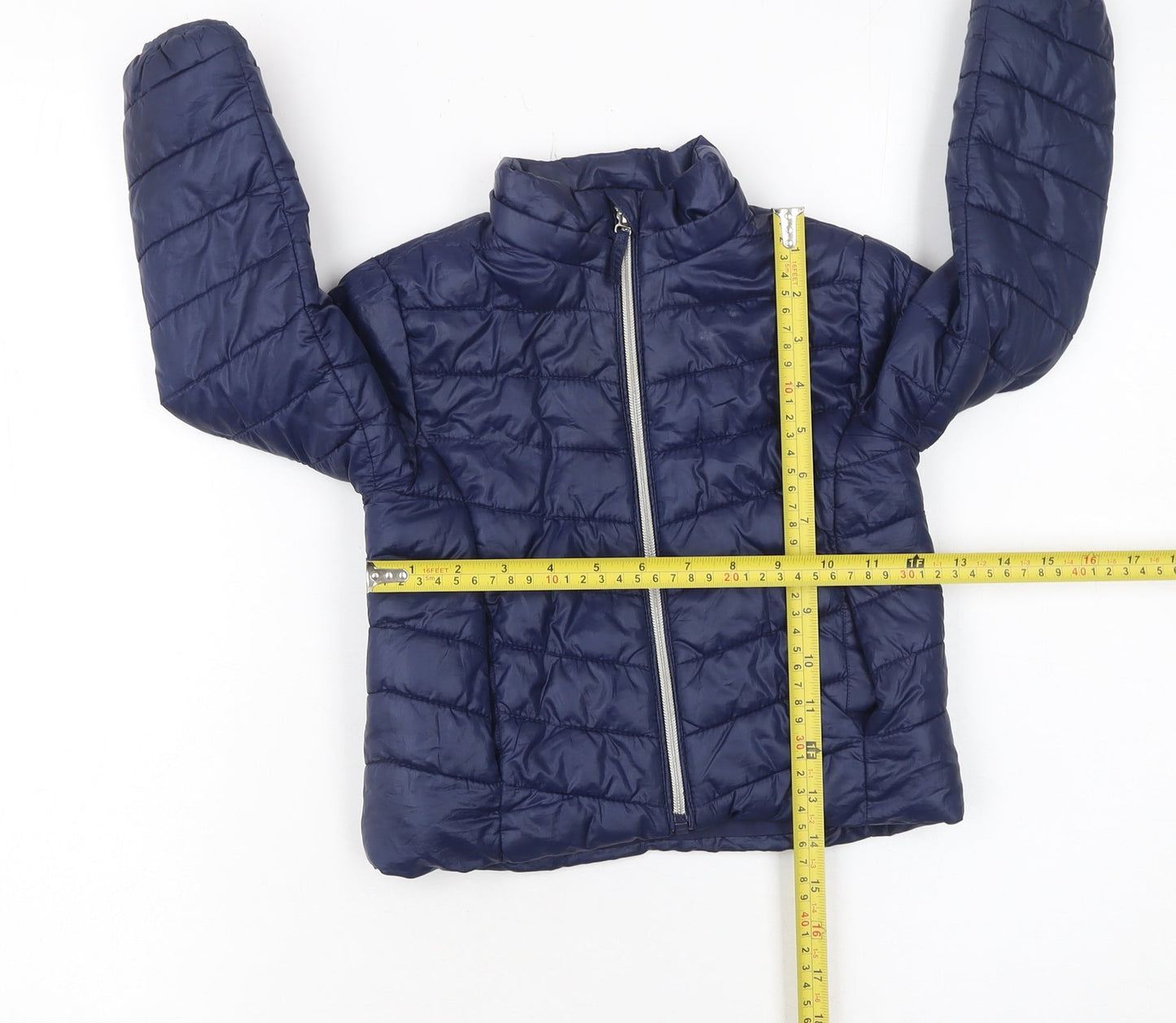 H&M Girls Blue Puffer Jacket 3-4 Years Lightweight Quilted Zip Coat