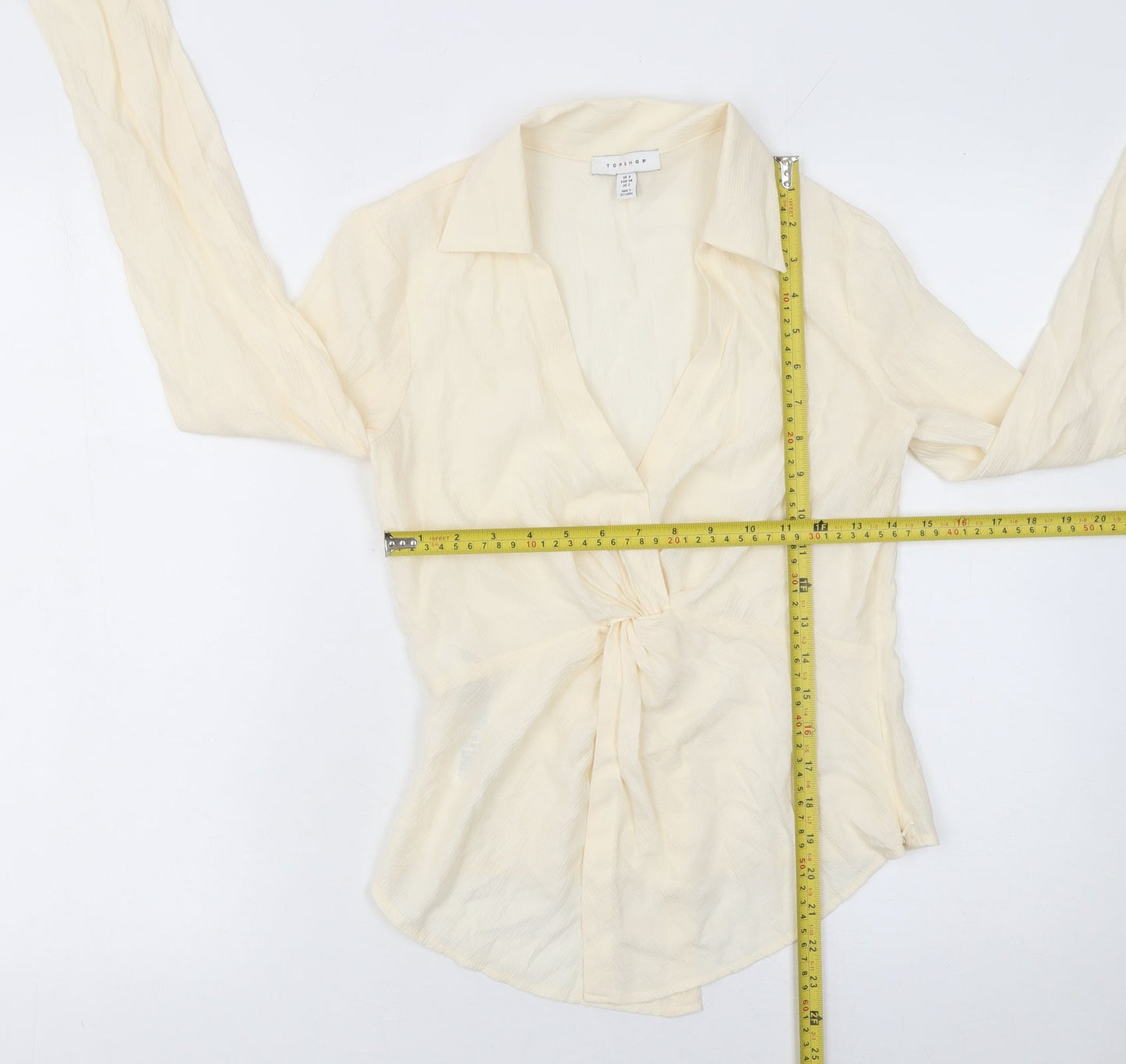 Topshop Women's Beige Wrap Long Sleeve Viscose Blouse Size 6