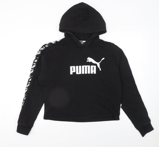 Puma Womens Black Small Pullover Hoodie with Logo Detail