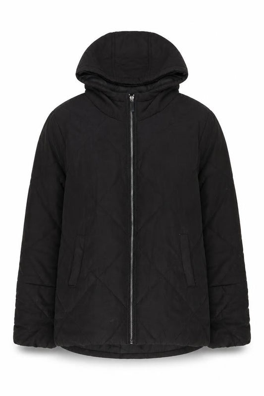 PRETTYLITTLETHING Women Black Quilted Hooded Puffer Jacket Size 10