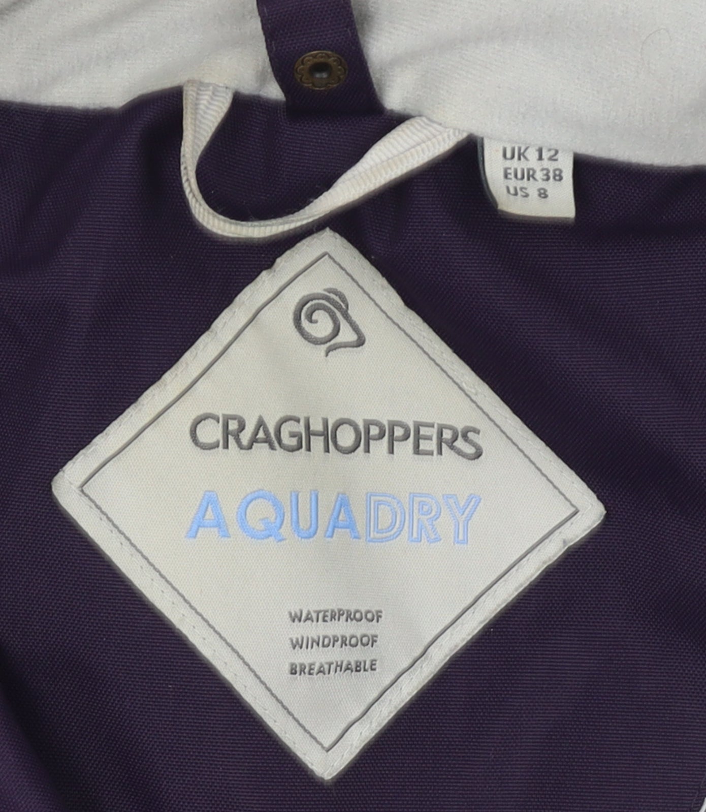 Craghoppers Women’s Purple Waterproof Hooded Rain Coat Jacket UK 12