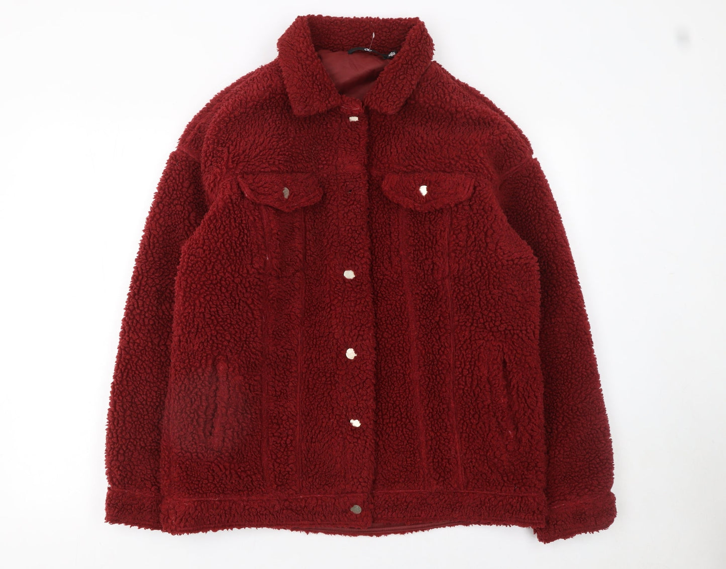 Missguided Womens Red Borg Sherpa Jacket Size 8 Lined Button-Up Casual