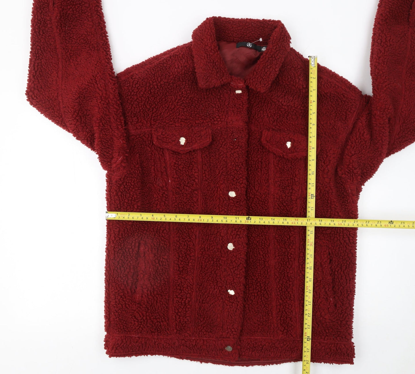 Missguided Womens Red Borg Sherpa Jacket Size 8 Lined Button-Up Casual
