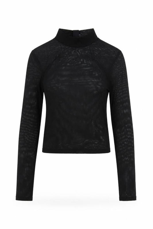 Urban Outfitters Women Black Mesh Long Sleeve Mock Neck Top S