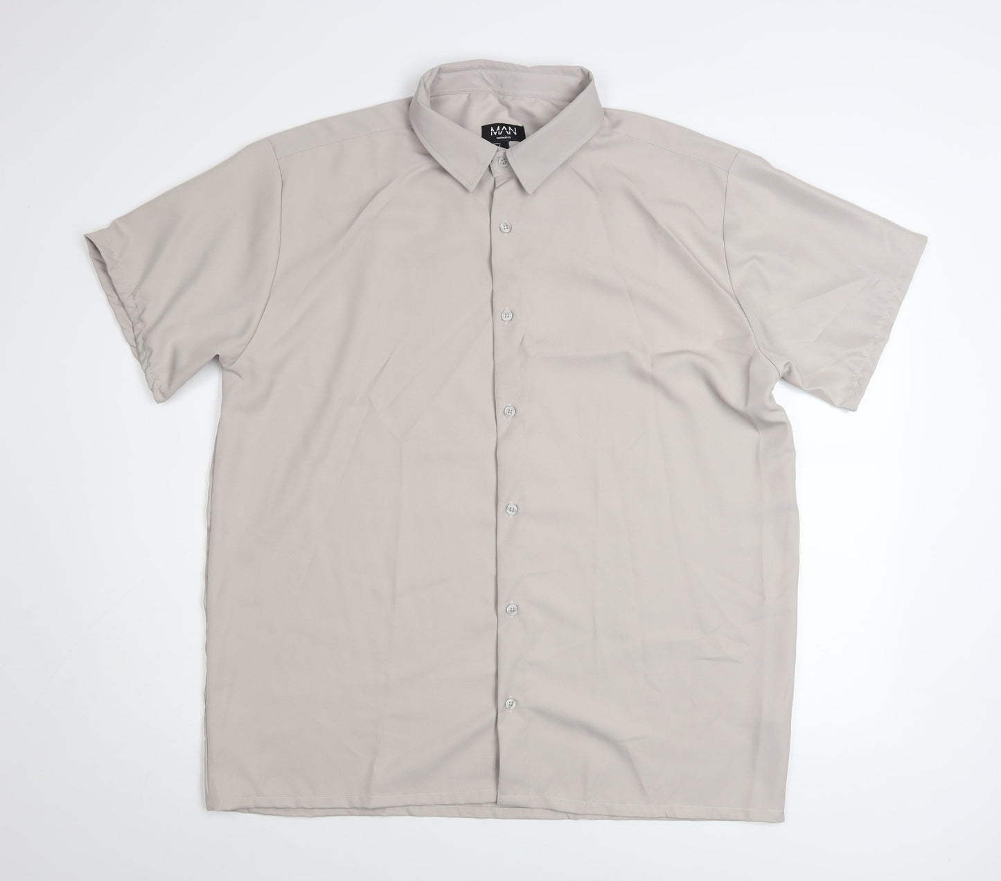 boohooMAN Men's Beige Short Sleeve Button-Up Shirt Size L