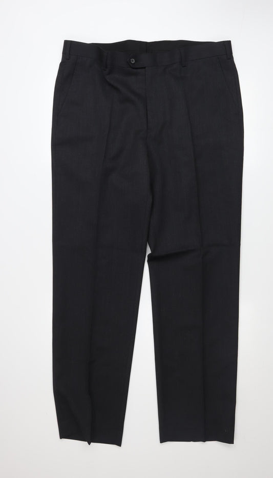 Black Label Peter Drew Men's Black 38L Pleated Wool Blend Dress Trousers