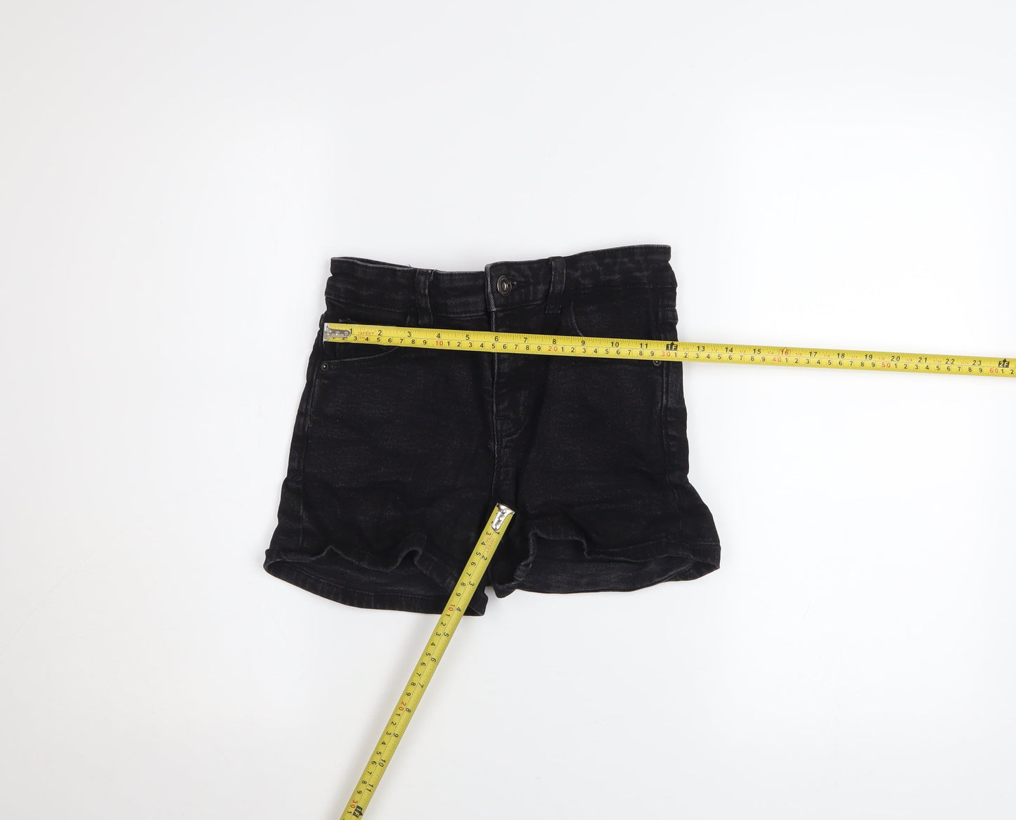 Pull & Bear Women Black Denim Hot Pants Shorts Size 6 Slim Fit