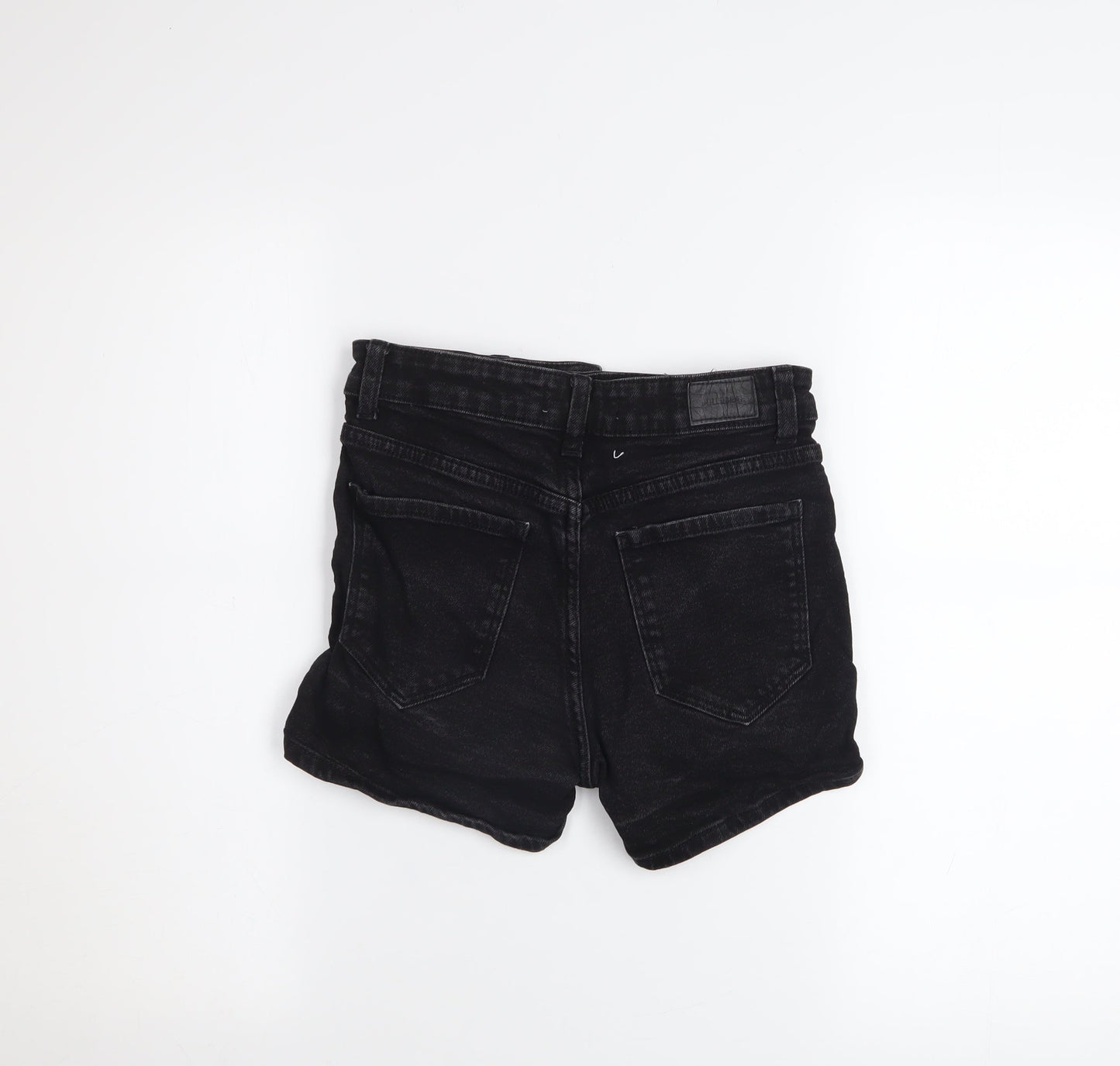 Pull & Bear Women Black Denim Hot Pants Shorts Size 6 Slim Fit
